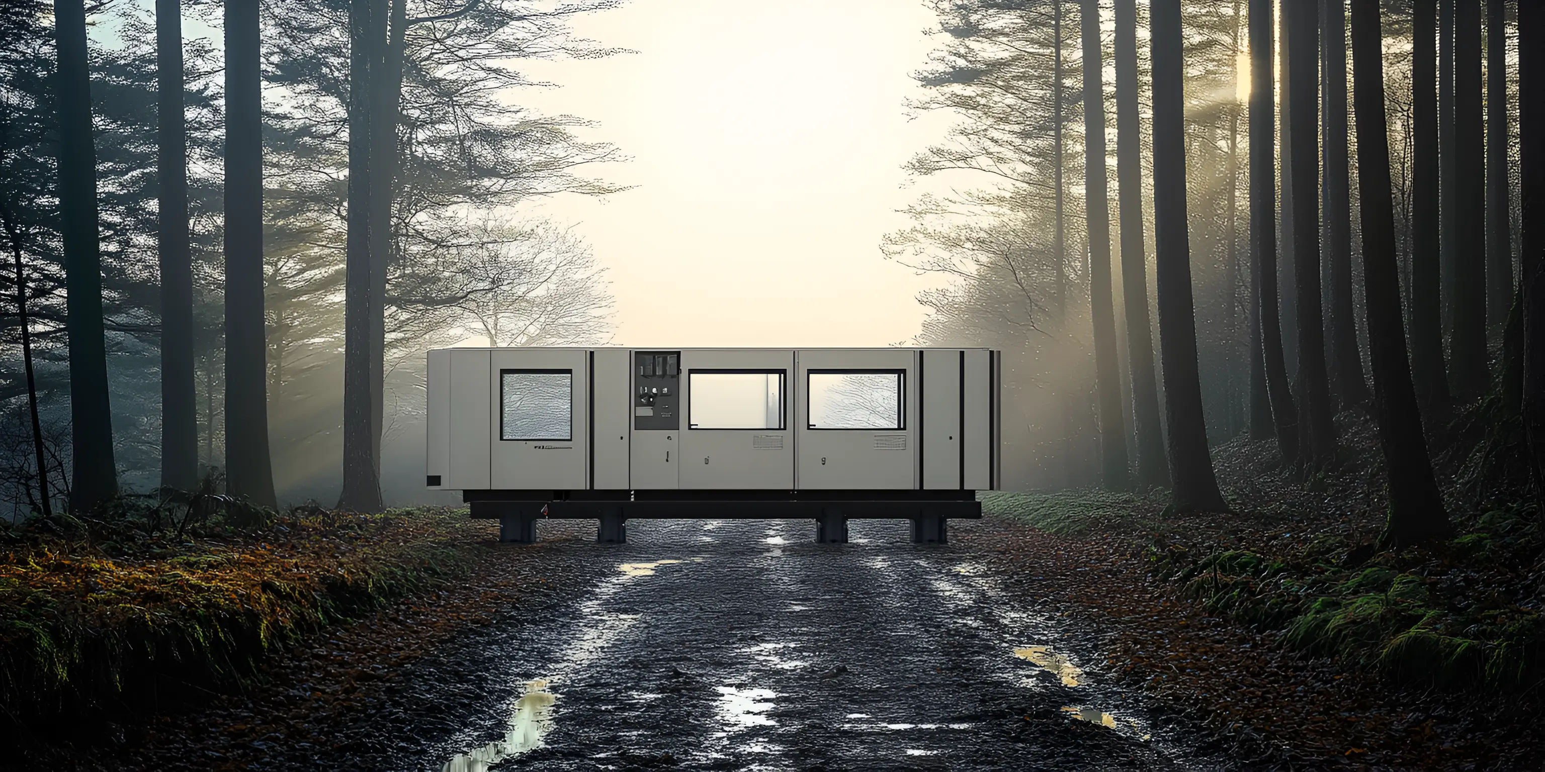 Modern sustainable kitchen unit in natural setting